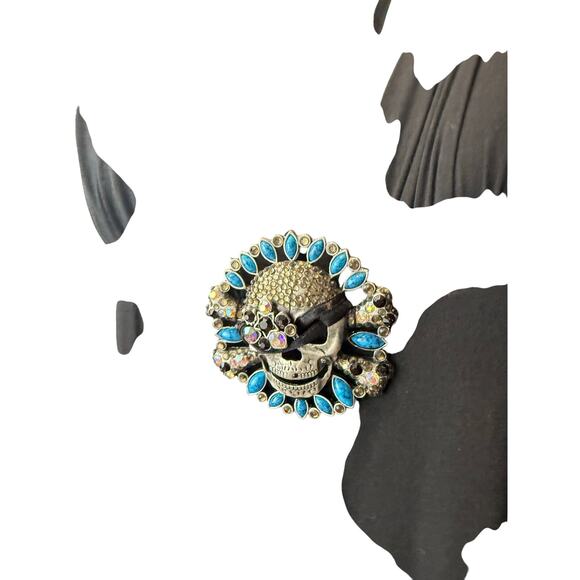 Marine Blu Black Halter Top Dress Knee Length V Neck Skull Size S Small - Picture 5 of 8